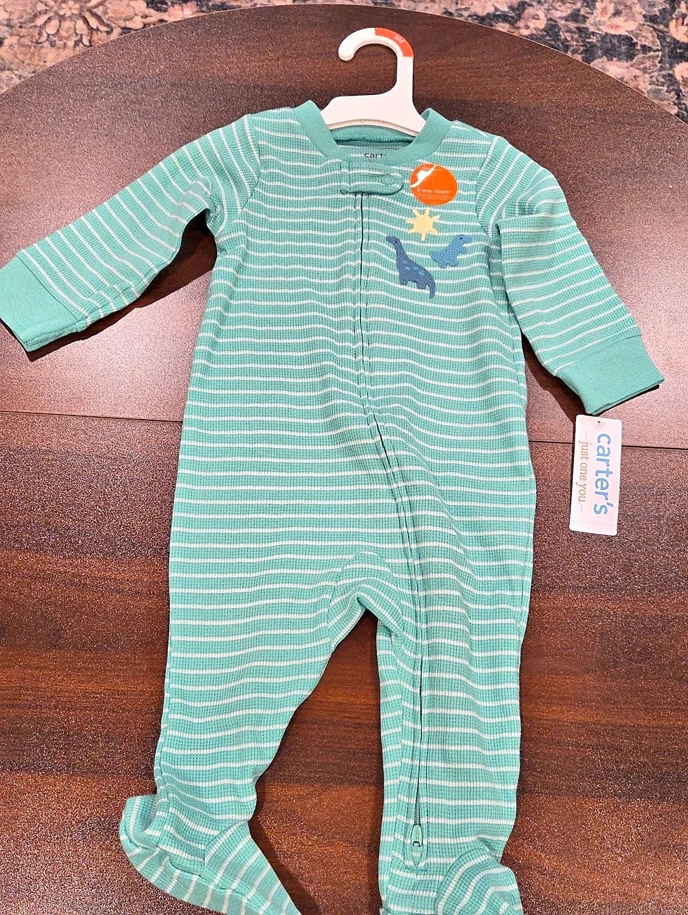 Carter's Striped Footie in Green & Pink Baby 6M NWT